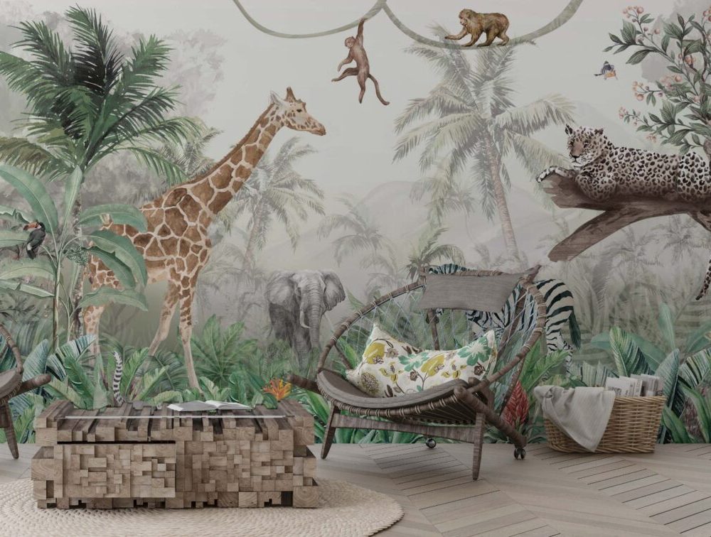 Safari Giraffe & Leopard Jungle Mural
