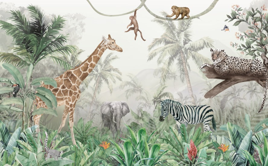 Safari Giraffe & Leopard Jungle Mural – view 2