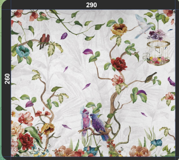 Colourful Birds & Flowers Mural – view 2