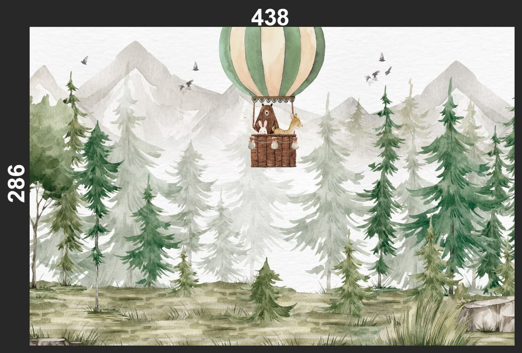 Watercolour Animals in Hot Air Balloons Mural