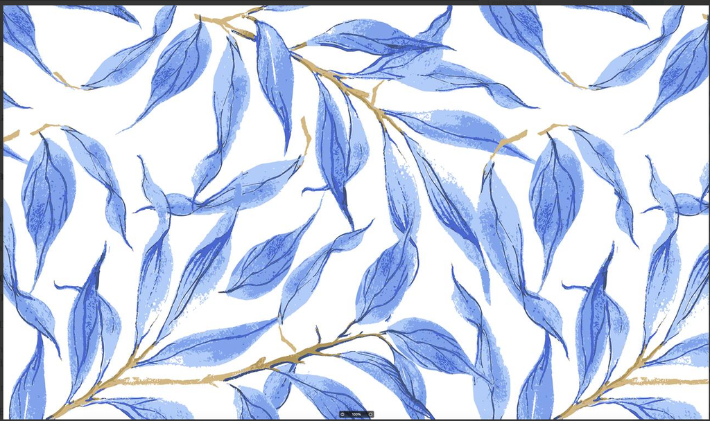 Blue Watercolour Leaves Mural – view 3