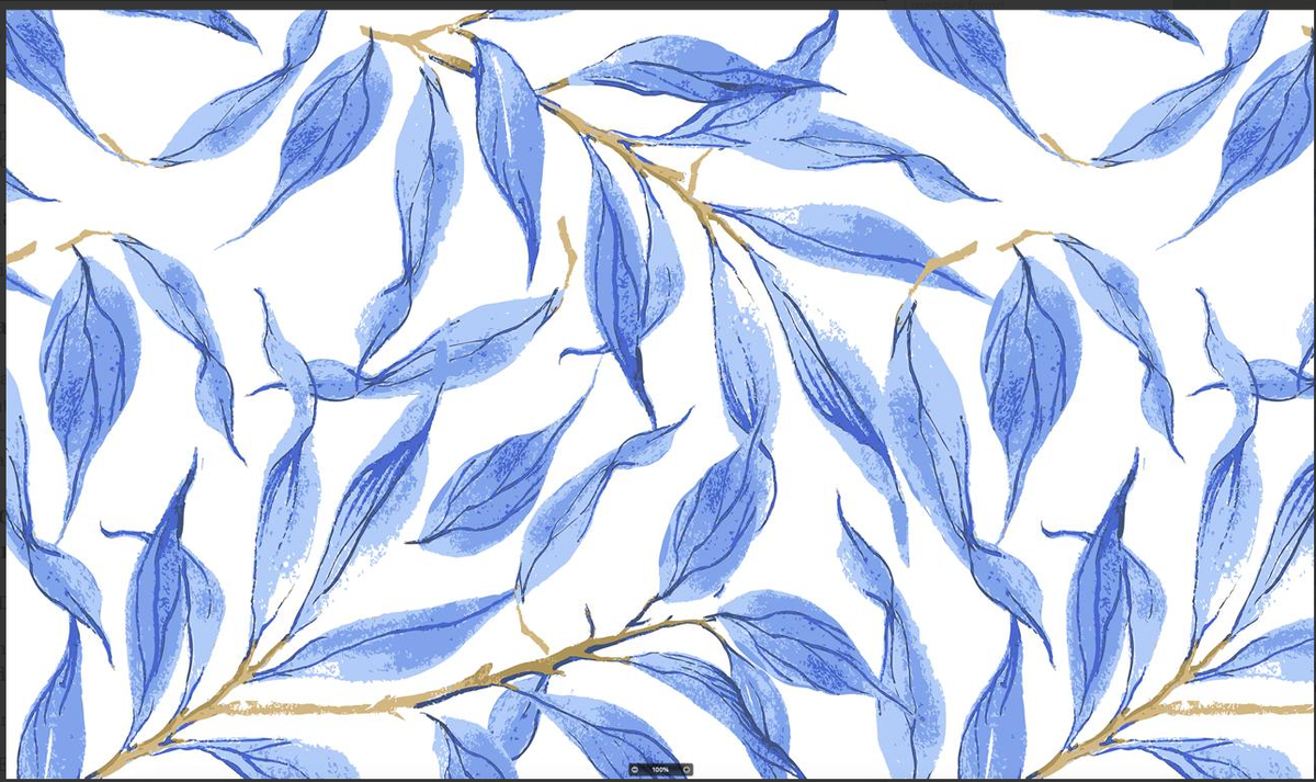 Blue Watercolour Leaves Mural – view 3