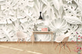 White Relief Leaf Wallpaper : 3D Carved Floral Mural