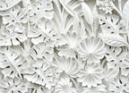 White Relief Leaf Wallpaper : 3D Carved Floral Mural - flat design