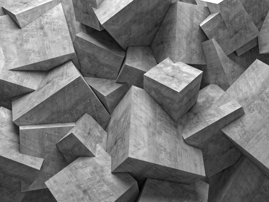 3D Concrete Cube Wallpaper : Grey Geometric Blocks Mural - flat design