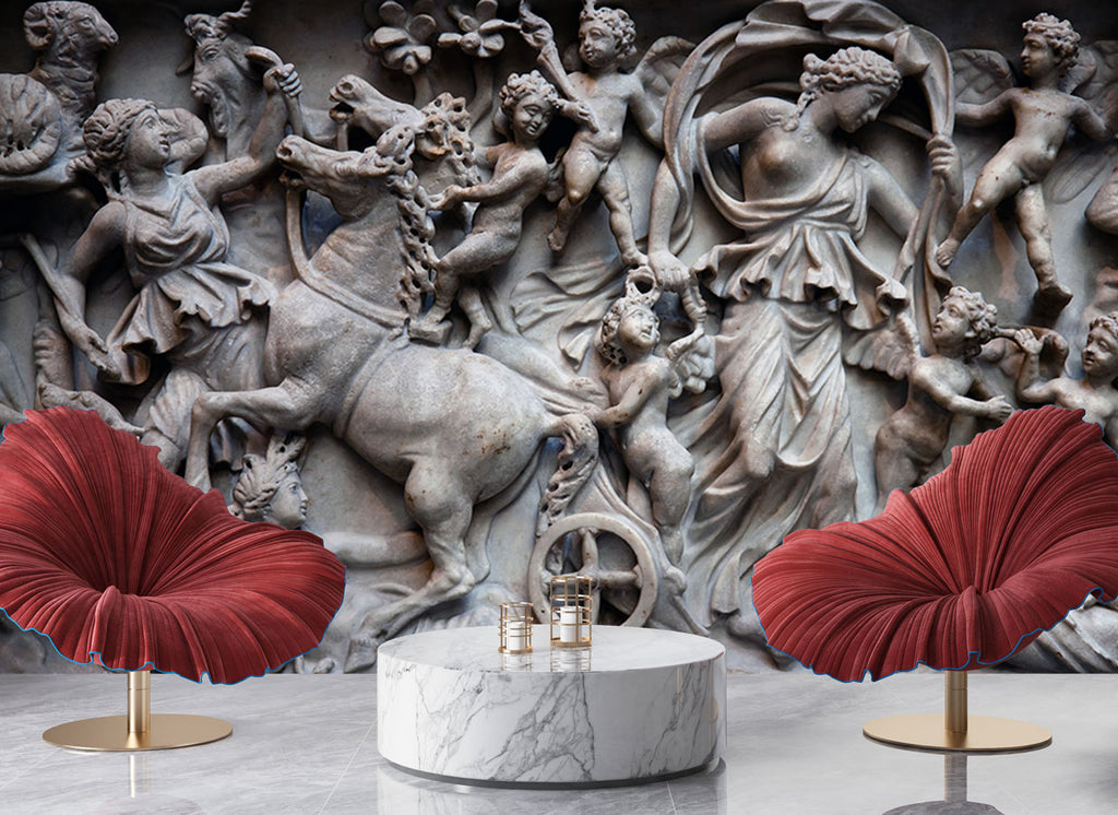 Classical Relief Sculpture Wallpaper : Stone Mythology Frieze Mural