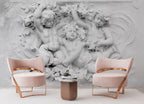 Cherub Relief Wallpaper : White Plaster Angels Mural