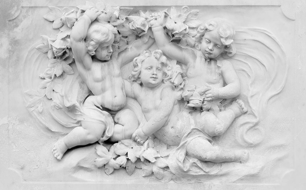 Cherub Relief Wallpaper : White Plaster Angels Mural - flat design