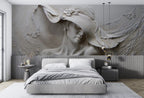 Woman in Hat Relief Wallpaper : 3D Plaster Portrait Mural