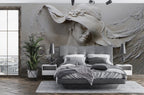 Woman in Hat Relief Wallpaper : 3D Plaster Portrait Mural - View 3