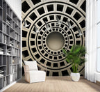 3D Coffered Dome Wallpaper : Spiral Tunnel Illusion Mural