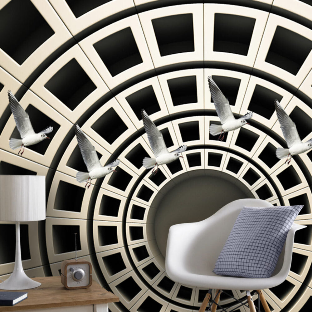 3D Coffered Dome Wallpaper : Spiral Tunnel Illusion Mural - View 5