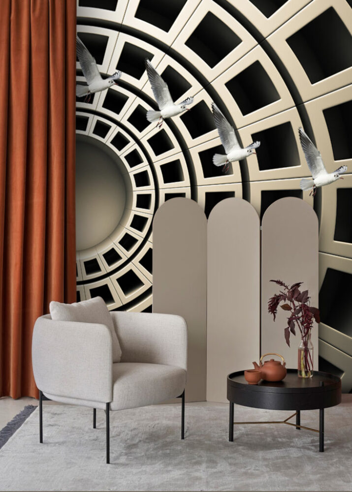 3D Coffered Dome Wallpaper : Spiral Tunnel Illusion Mural - View 4