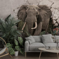 Elephant Wallpaper : 3D Wall Breakthrough Tropical Mural