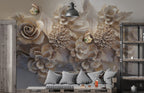 3D Flower Wallpaper : Beige Sculpted Roses Mural - View 3