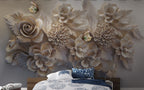 3D Flower Wallpaper : Beige Sculpted Roses Mural