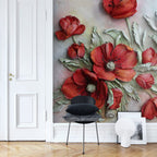 Red Poppy Relief Wallpaper : 3D Sculpted Flowers Mural - View 4