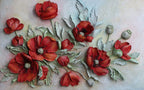 Red Poppy Relief Wallpaper : 3D Sculpted Flowers Mural - flat design