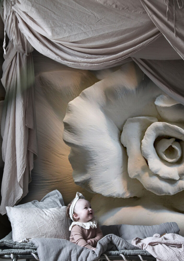 White Rose Relief Wallpaper : 3D Sculpted Rose Mural - View 4