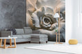 White Rose Relief Wallpaper : 3D Sculpted Rose Mural