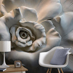White Rose Relief Wallpaper : 3D Sculpted Rose Mural - View 3