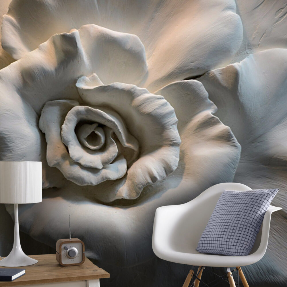 White Rose Relief Wallpaper : 3D Sculpted Rose Mural - View 3