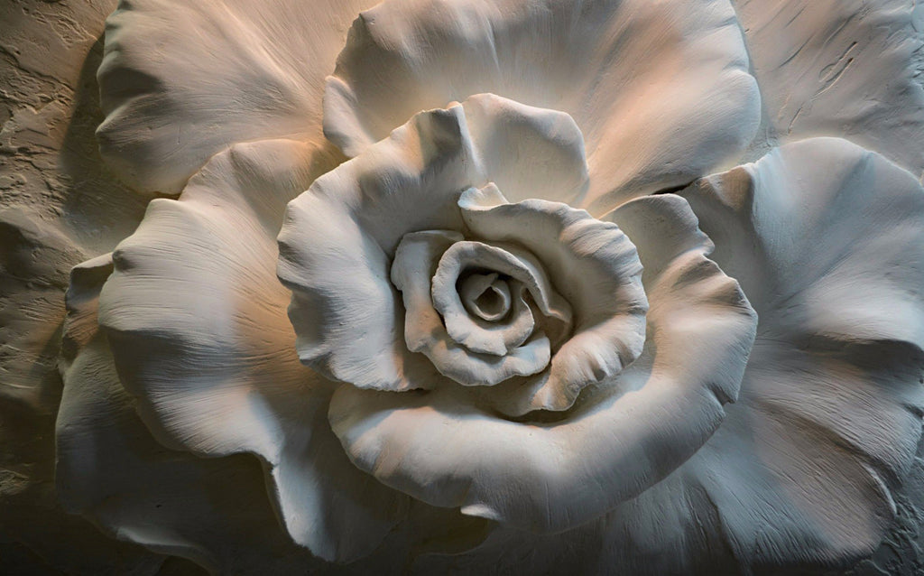 White Rose Relief Wallpaper : 3D Sculpted Rose Mural - flat design