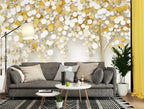 Golden Tree Wallpaper : 3D Swirl Leaf Mural - View 5