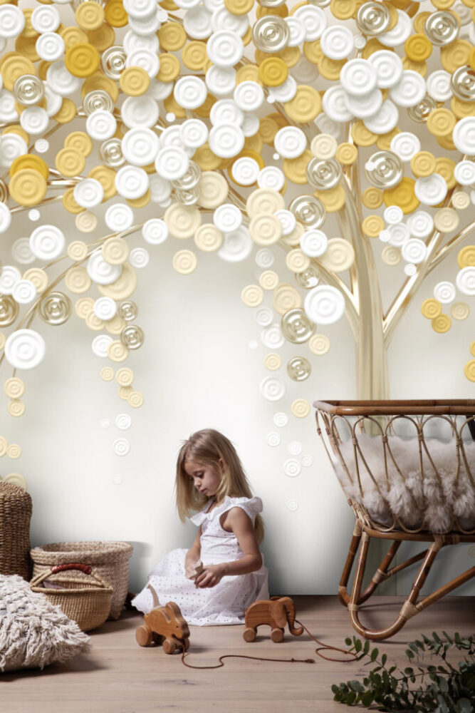Golden Tree Wallpaper : 3D Swirl Leaf Mural - View 4