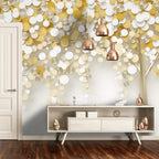 Golden Tree Wallpaper : 3D Swirl Leaf Mural - View 2