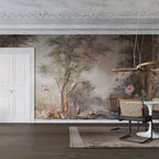 Sepia Jungle Wallpaper : Brown Vintage Tropical Bird Mural