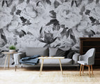 Black and White Floral Wallpaper : Monochrome Peony Mural - View 4