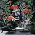 Dark Flamingo Jungle Wallpaper : Black Tropical Lily Pattern