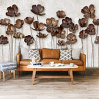 Bronze 3D Flower Wallpaper : Metallic Blossom Stems Mural - View 2