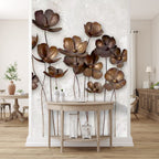 Bronze 3D Flower Wallpaper : Metallic Blossom Stems Mural