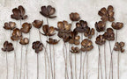 Bronze 3D Flower Wallpaper : Metallic Blossom Stems Mural - flat design
