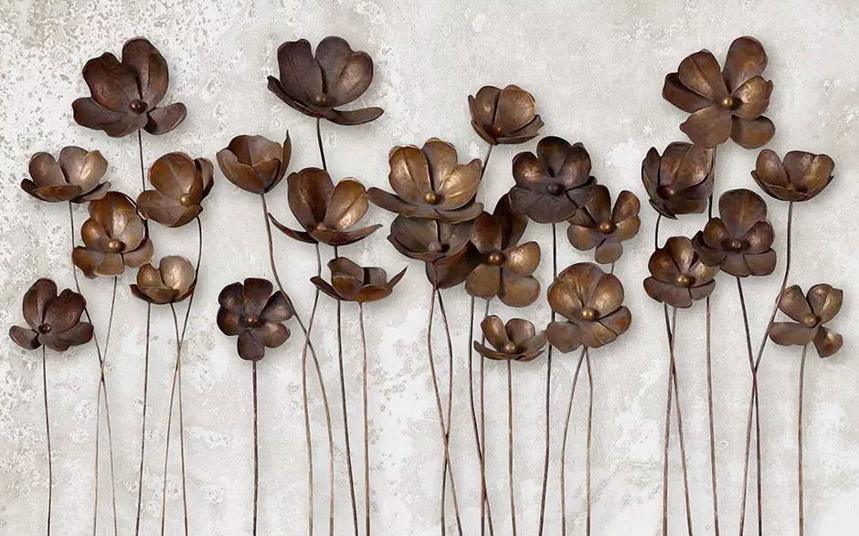 Bronze 3D Flower Wallpaper : Metallic Blossom Stems Mural - flat design