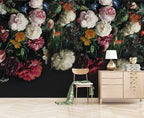 Dark Hanging Roses Wallpaper : Moody Dutch Floral Mural - View 2