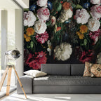 Dark Hanging Roses Wallpaper : Moody Dutch Floral Mural - View 3