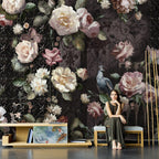 Baroque Rose Wallpaper : Dark Damask Peony Floral Mural