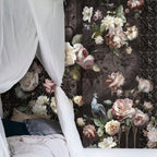 Baroque Rose Wallpaper : Dark Damask Peony Floral Mural - View 2