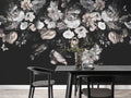 Dark Floral Wallpaper : Soft Blush Flowers on Black Mural
