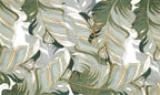 Gold Line Tropical Leaf Wallpaper : Soft Sage Abstract Botanical Mural - flat design