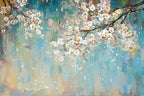 Blossom Oil Painting Wallpaper : Soft Teal Cherry Blossom Mural - flat design