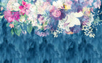 Blue Hanging Flowers Wallpaper : Watercolor Floral Cascade Mural - flat design
