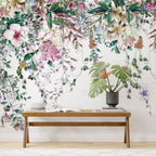 Hanging Vines Butterfly Wallpaper : Pastel Floral Garland Mural - View 3