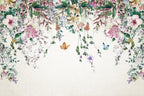 Hanging Vines Butterfly Wallpaper : Pastel Floral Garland Mural - flat design
