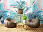 Turquoise Palm Leaf Wallpaper : Pink Geometric Tropical Mural - View 5