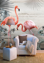Flamingo Lagoon Wallpaper : Pink Tropical Palm Mural - View 2