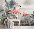 Flamingo Lagoon Wallpaper : Pink Tropical Palm Mural